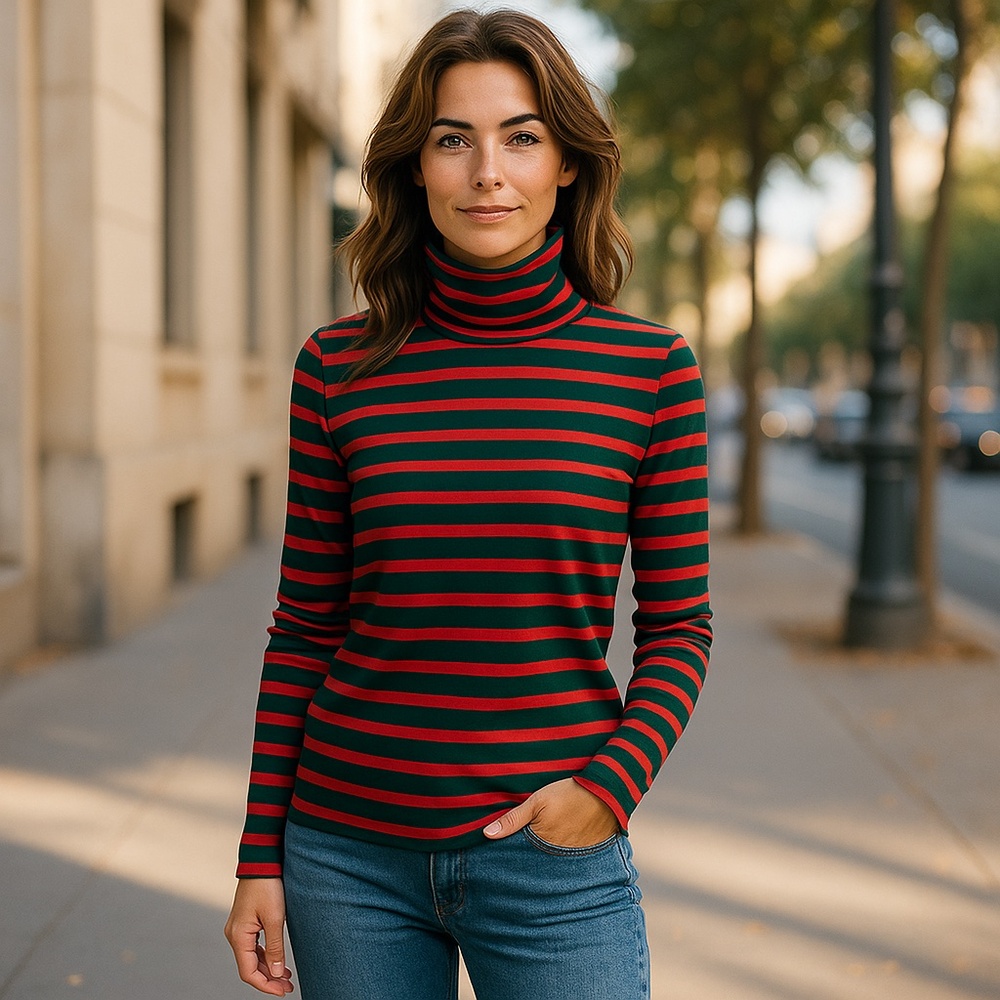 Saint James Oural Striped Stretch Turtleneck Size 6